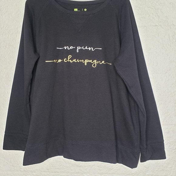 Xersion Round Neck No Pain No Champagne Logo Black Sweatshirt Size XXL - Picture 8 of 16